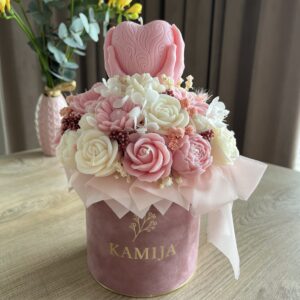 FlowerBox XL welurowy (Dzień Mamy, serce)