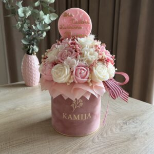 FlowerBox XL welurowy różowy (Dzień Mamy, "Dla Ciebie kochana mamo")
